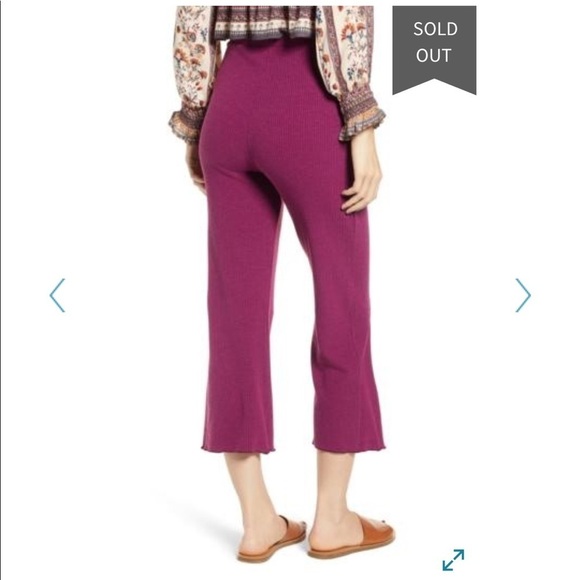 Angie | High Rise Ribbed Crop Magenta Pants - Picture 2 of 7